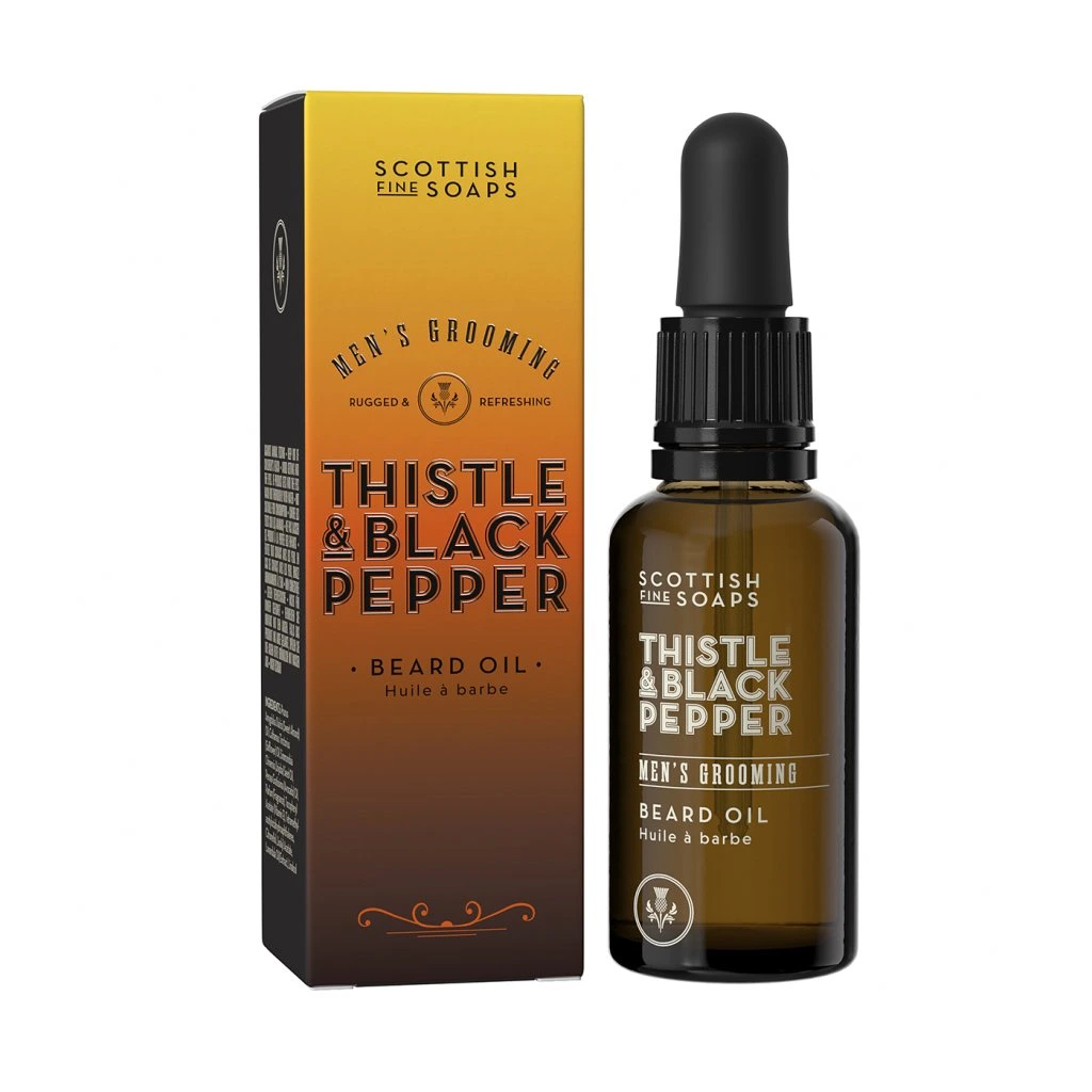 Olej na bradu Scottish Fine Soaps 30 ml – čierne korenie, ostropestrec a jojobový olej