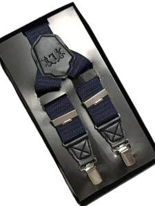 Pánske traky tmavomodré s červeným bodkovaním – elegantný detail pre štýlový outfit