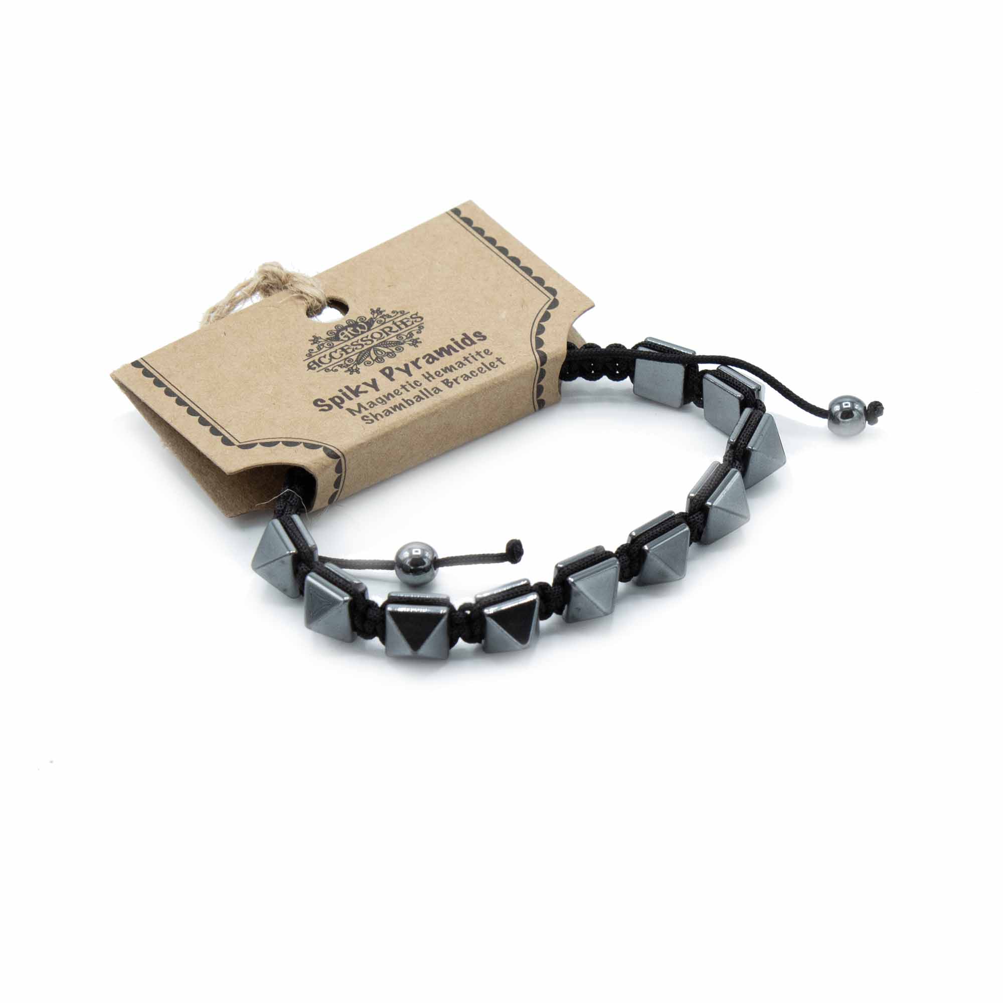Magnetický hematitový náramok Shamballa - špicaté pyramídy
