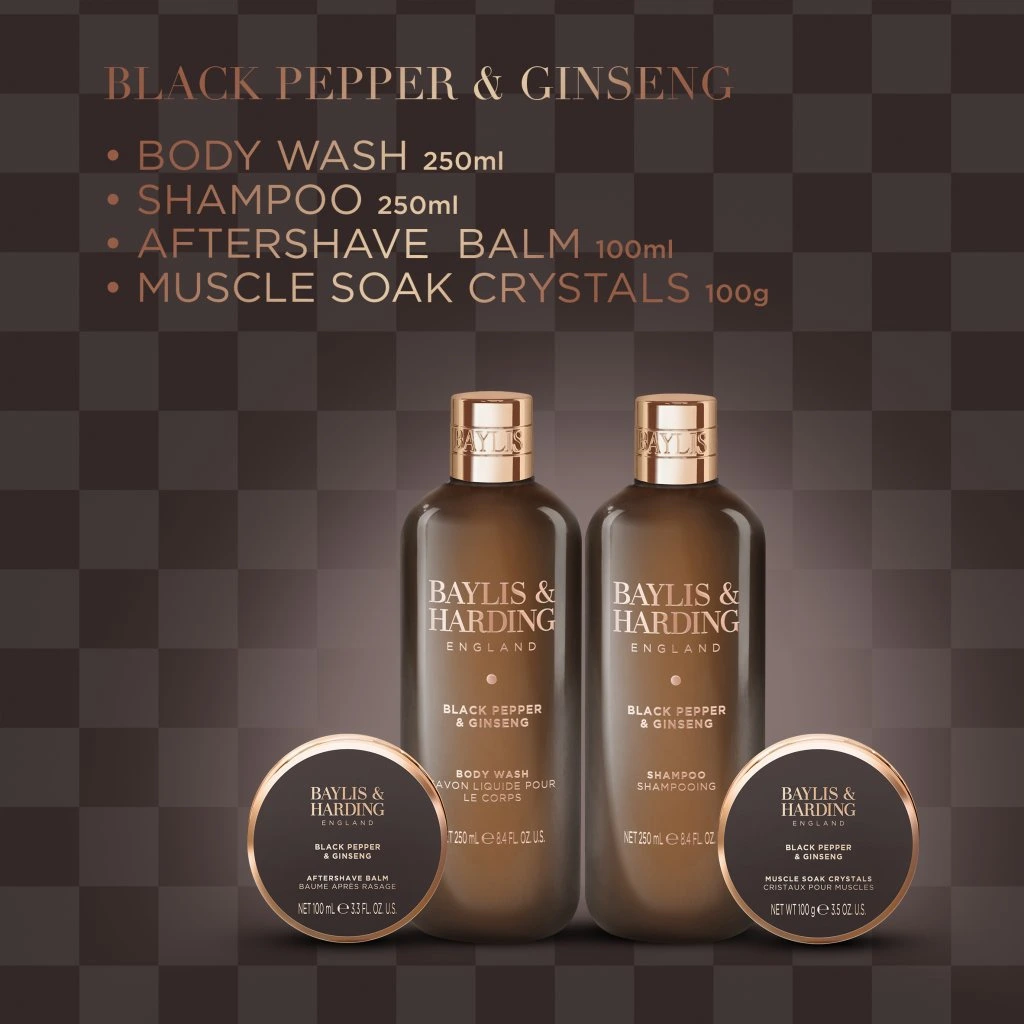 Black Pepper & Ginseng - sada starostlivosti o telo, pleť a vlasy 4 ks
