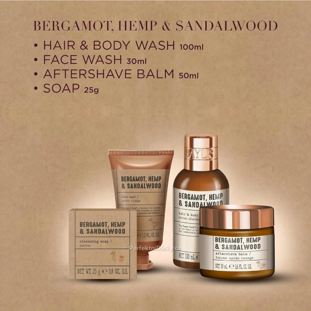 Pánska darčeková sada Bergamot, Hemp & Sandalwood 4 ks – telo, vlasy a pleť