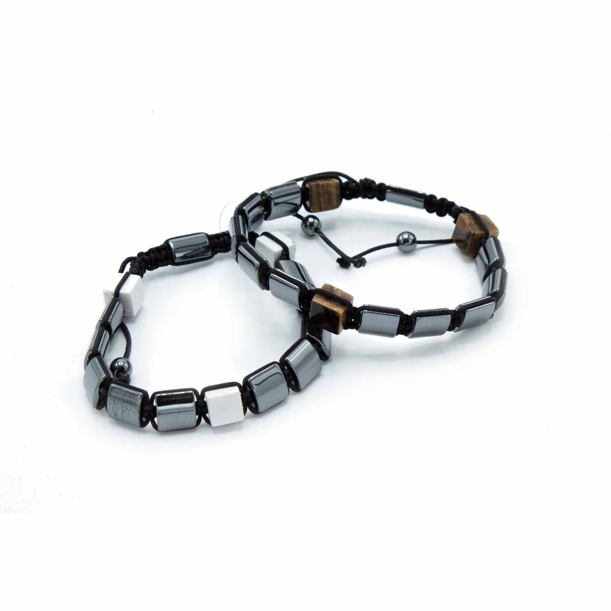 Magnetický hematitový náramok Shamballa - dvojité kocky