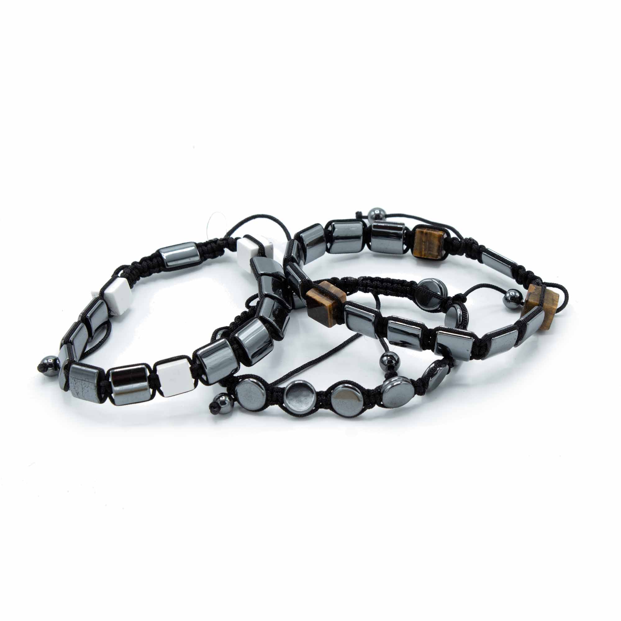 Magnetický hematitový náramok Shamballa - dvojité kocky